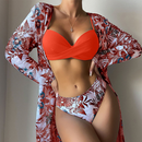 Floral Print Women Low Waist Twist Bikini Long Sleeve Cover Up Three Pieces Swimwear | ZAKAPOP