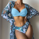 Floral Print Women Low Waist Twist Bikini Long Sleeve Cover Up Three Pieces Swimwear | ZAKAPOP