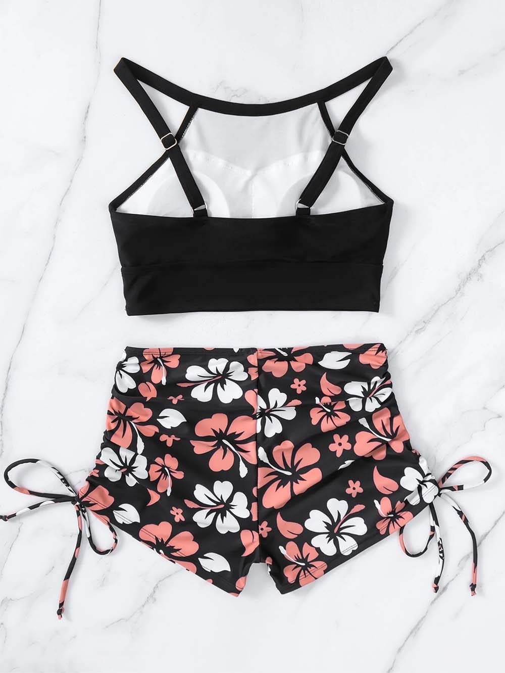 Floral Print Drawstring Side Bikini Swimsuit | ZAKAPOP