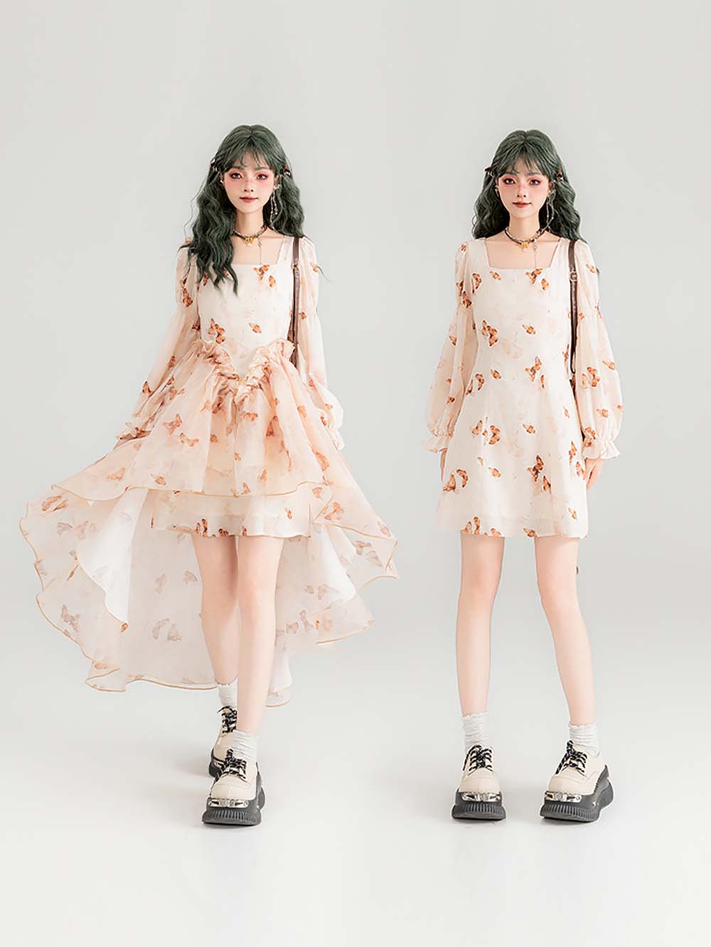 Fluttering Floral Square Collared Versatile Dress | ZAKAPOP