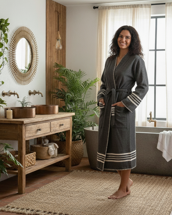 Organic Turkish Cotton Kimono Bathrobe – Lightweight Spa &amp; Home Robe