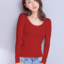 Cotton Women's T-shirt Long-sleeved Solid Color Women T-shirts Leisure Woman T shirt