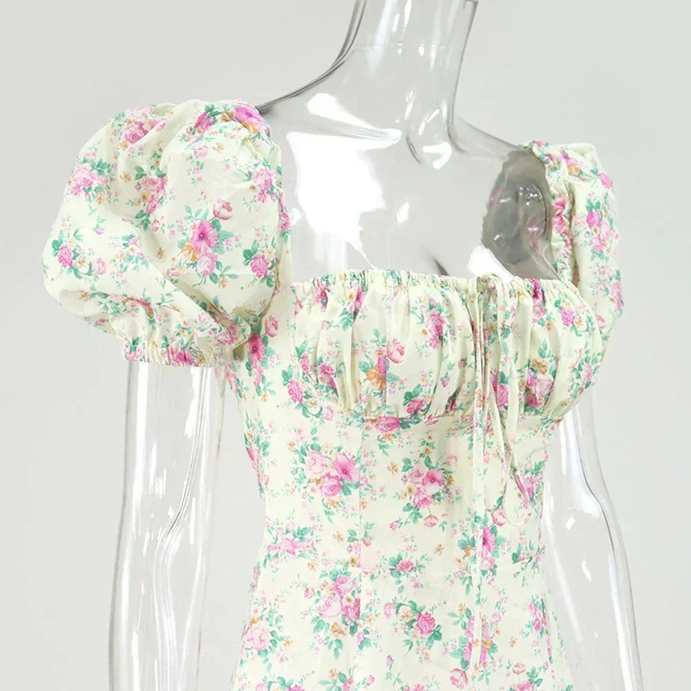 Summer Women Puff Sleeve Floral Printed Dress,Long Dresses,Woman Clothing,Dress Women,Women's Elegant Dresses,Sexy Costume Women