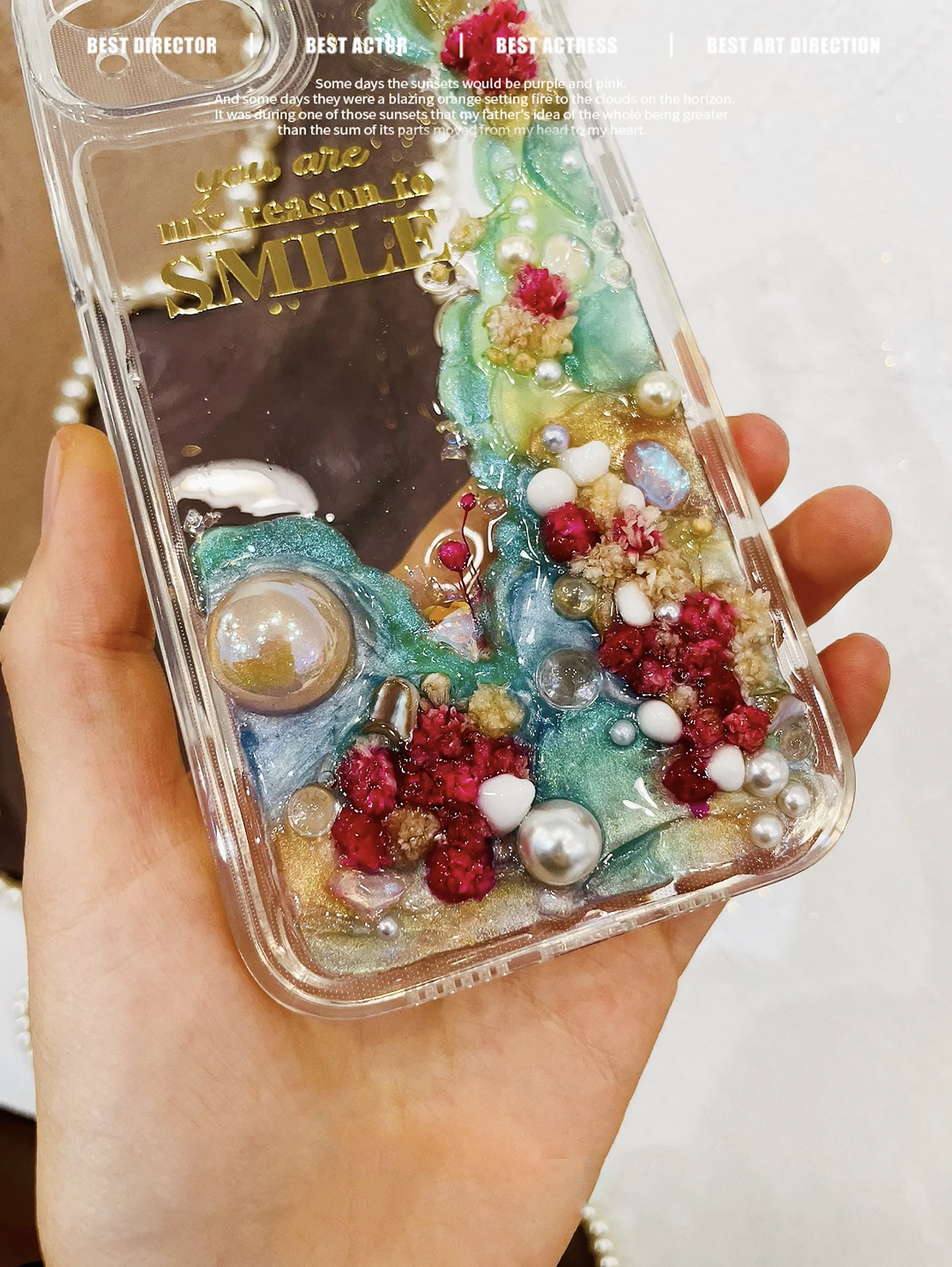 Handmade Crystal Beach Cream Phone Case | ZAKAPOP