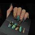 Handmade Emerald Green Cat Eye Luxury Jasmine Princess Press-on Nail Art | ZAKAPOP