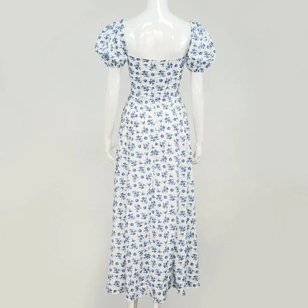 Summer Women Puff Sleeve Floral Printed Dress,Long Dresses,Woman Clothing,Dress Women,Women's Elegant Dresses,Sexy Costume Women