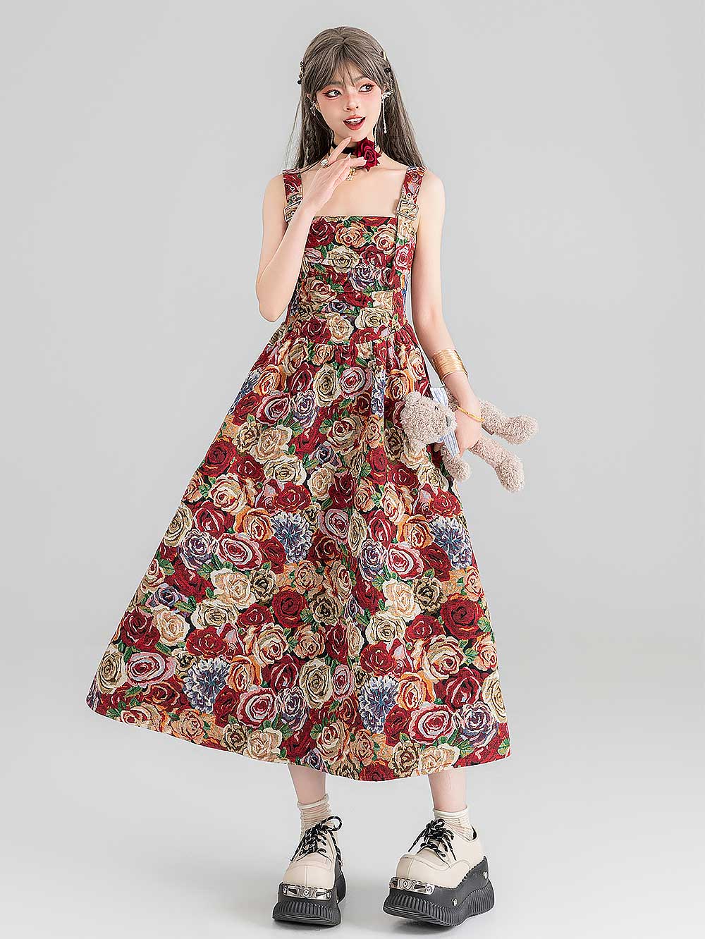 High-End Jacquard Oil Painting Style Pinafore Dress | ZAKAPOP