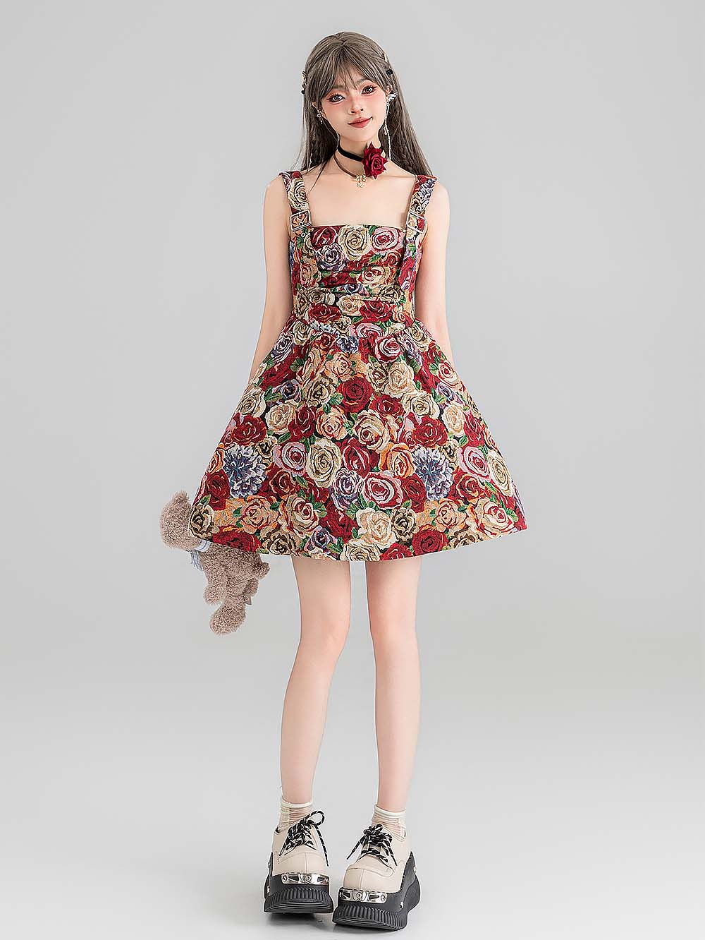 High-End Jacquard Oil Painting Style Pinafore Dress | ZAKAPOP
