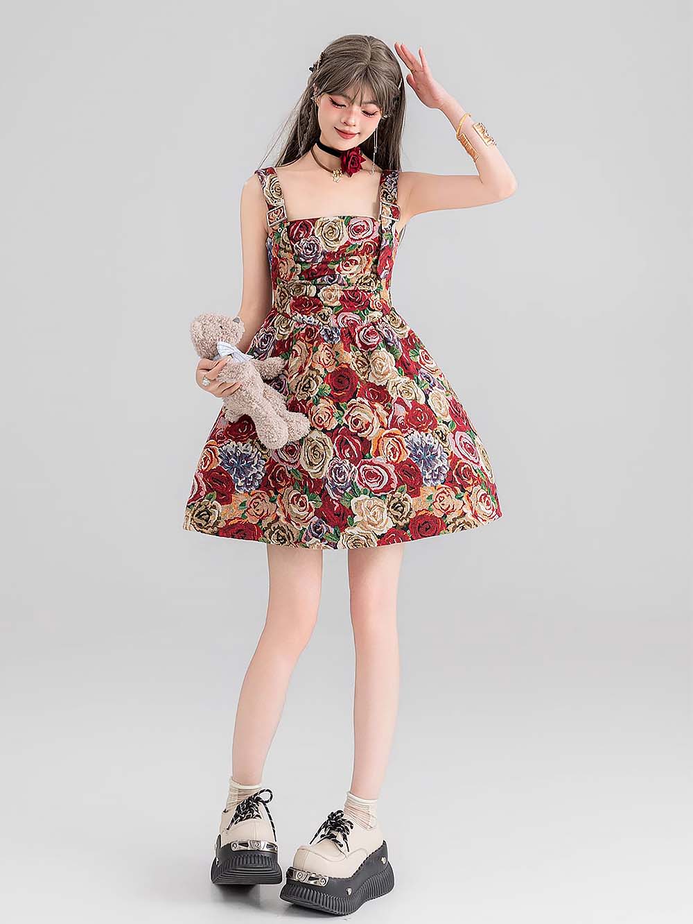 High-End Jacquard Oil Painting Style Pinafore Dress | ZAKAPOP