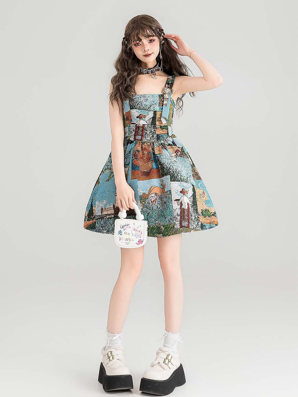 High-End Jacquard Oil Painting Style Pinafore Dress | ZAKAPOP