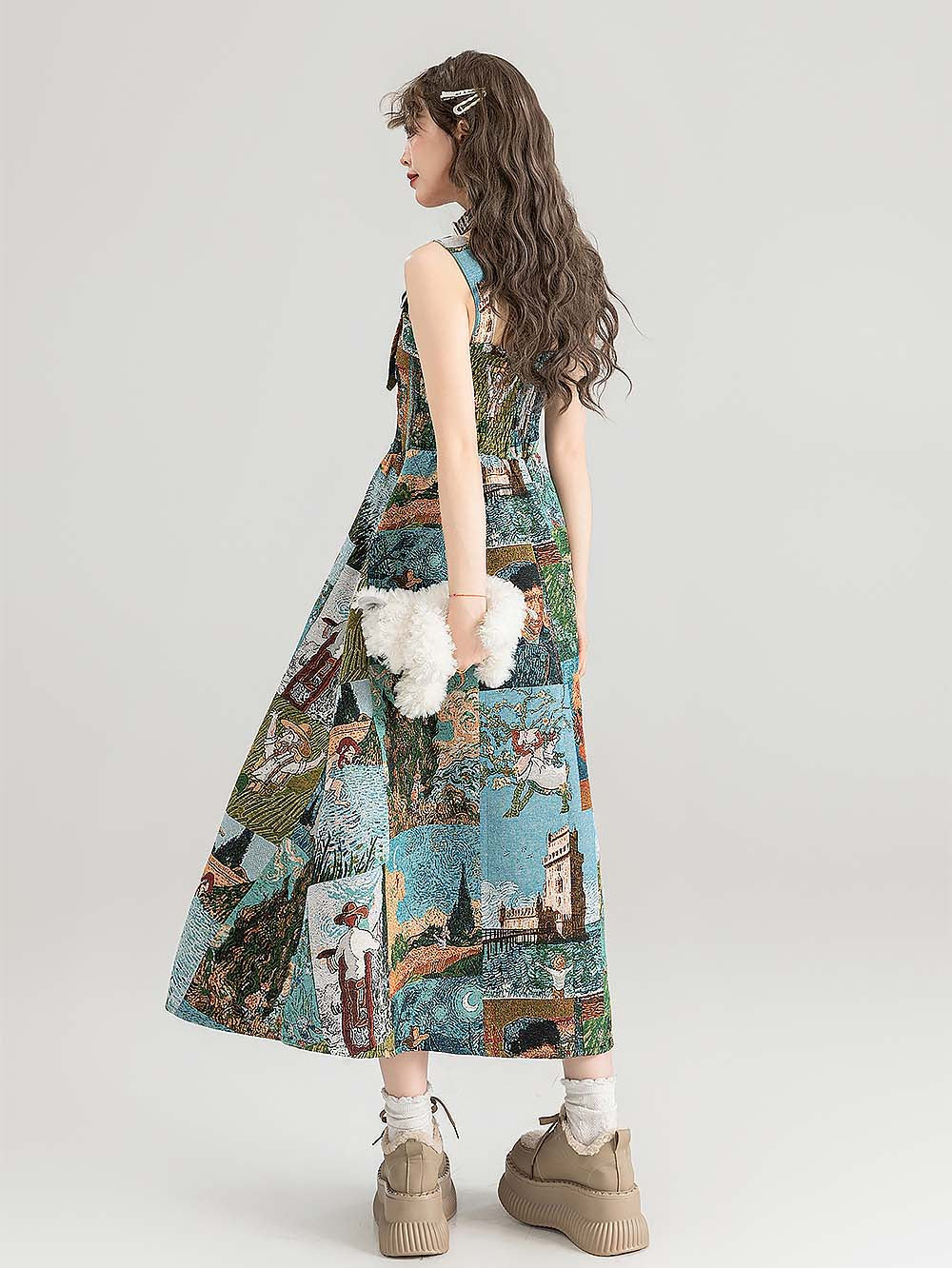 High-End Jacquard Oil Painting Style Pinafore Dress | ZAKAPOP
