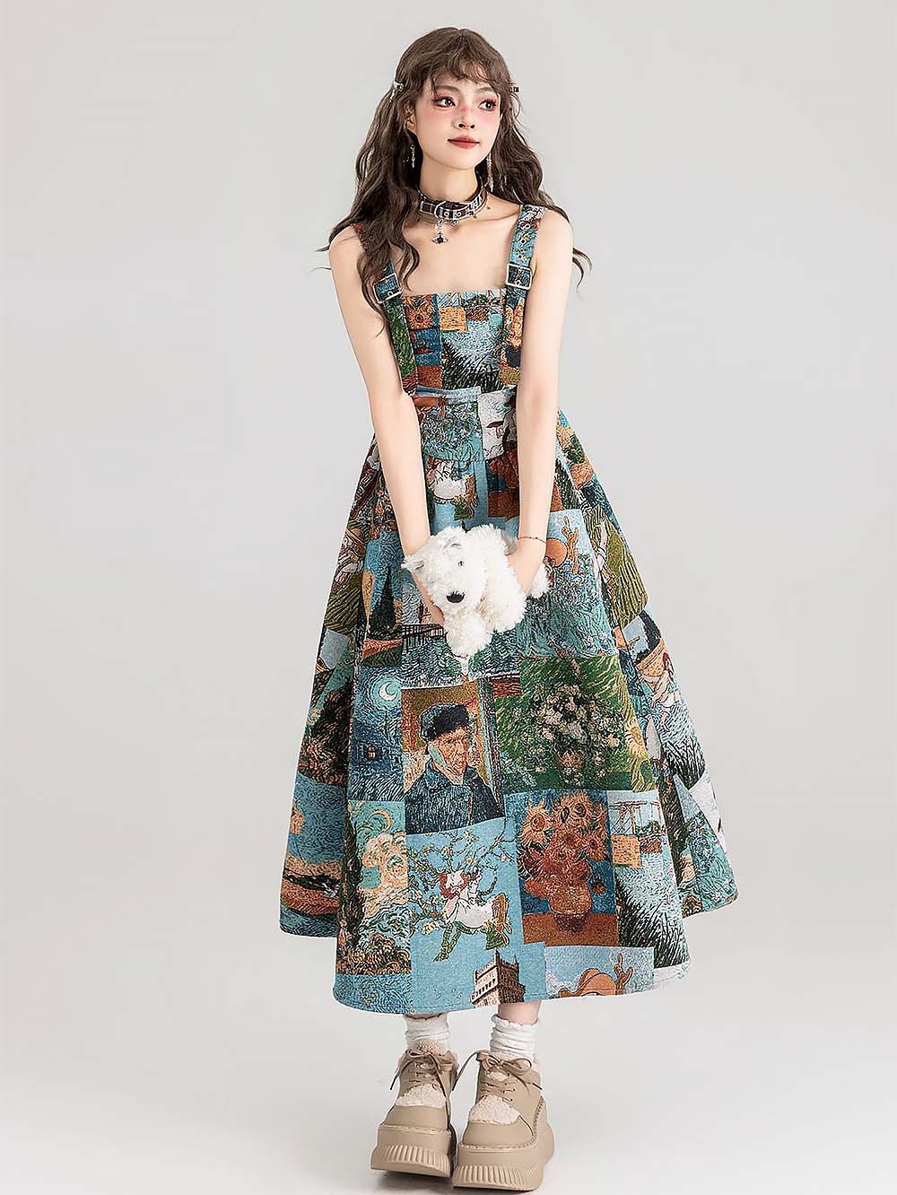 High-End Jacquard Oil Painting Style Pinafore Dress | ZAKAPOP