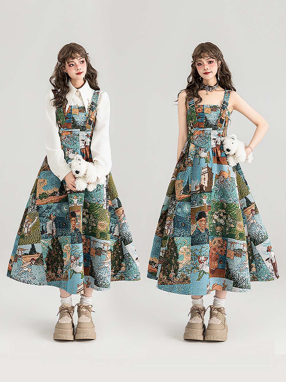 High-End Jacquard Oil Painting Style Pinafore Dress | ZAKAPOP