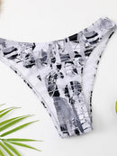 High-Waisted Drawstring Printed Three-Piece Long-Sleeve Swimsuit | ZAKAPOP