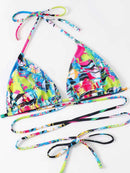 High-Waisted Drawstring Printed Three-Piece Long-Sleeve Swimsuit | ZAKAPOP