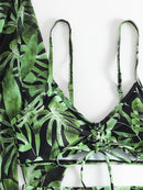 Women's Coconut Tree Print Three-Piece Set Swimsuit with Long-Sleeve Ins Hoodie | ZAKAPOP
