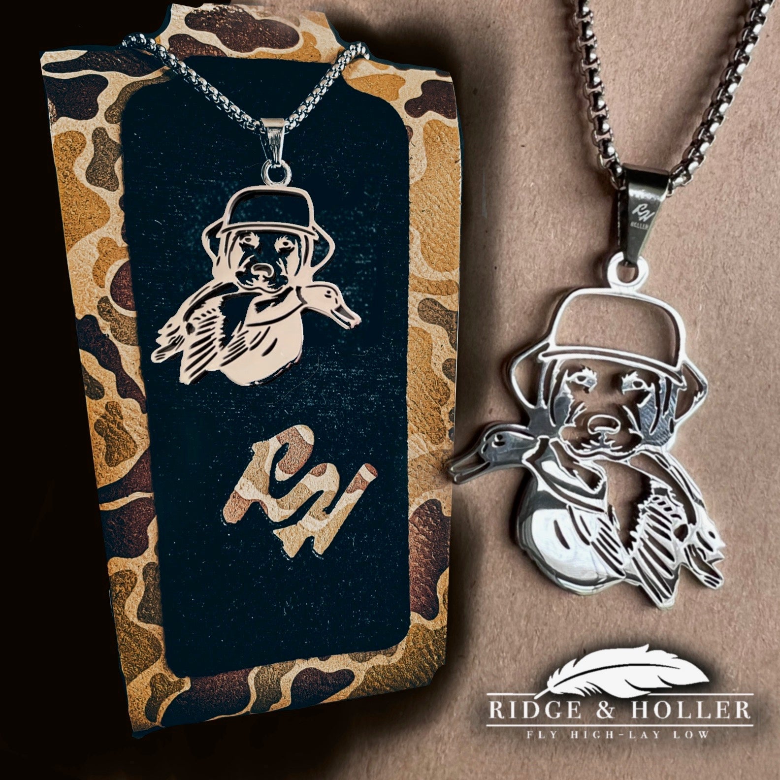 Dog with duck Stainless Steel Necklace and Pendant