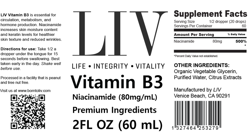 Vitamin B3 Niacin Liquid (Niacinamide 80mg, 60 servings)