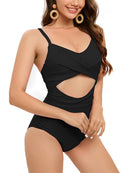 Lace-Up Back Ruched One-Piece Swimsuit | ZAKAPOP