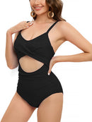 Lace-Up Back Ruched One-Piece Swimsuit | ZAKAPOP