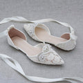Lace Pointy Toe Flats With Small Pearls Applique | ZAKAPOP