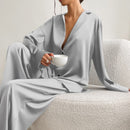 Ladies' Thin Faux Silk Shirt and Long Pants Two-Piece Loungewear Set | ZAKAPOP