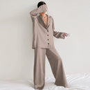 Ladies' Thin Faux Silk Shirt and Long Pants Two-Piece Loungewear Set | ZAKAPOP