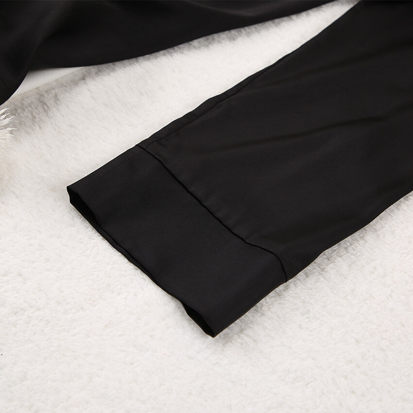 Ladies' Thin Faux Silk Shirt and Long Pants Two-Piece Loungewear Set | ZAKAPOP