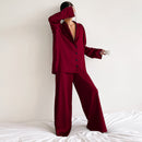 Ladies' Thin Faux Silk Shirt and Long Pants Two-Piece Loungewear Set | ZAKAPOP