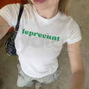 Leprecunt St Patrick's Day Baby Tee – Funny Y2K St Paddy's Shirt, Vintage 90s Retro Shamrock Tee for Women