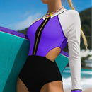 Long Sleeved Sun-proof One Piece Bikini Contrast Swimwear | ZAKAPOP
