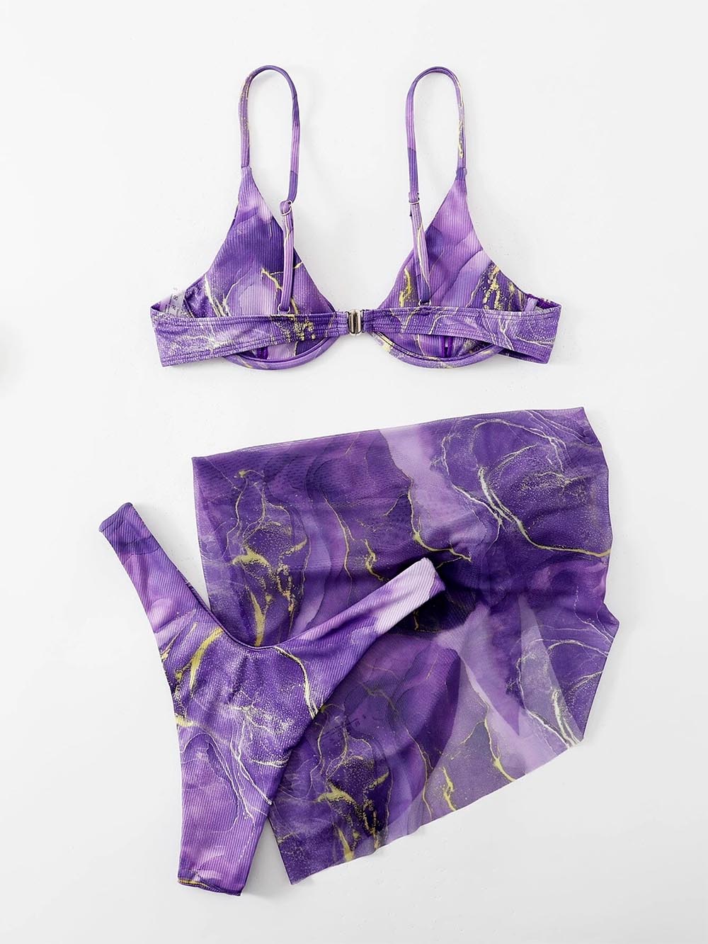 Marble Print Underwire Swimsuit With Beach Skirt | ZAKAPOP