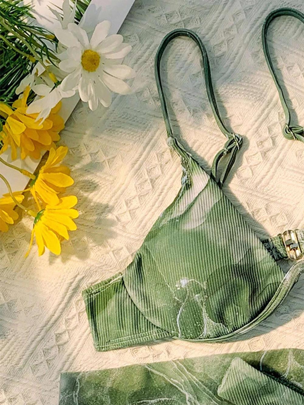 Marble Print Underwire Swimsuit With Beach Skirt | ZAKAPOP