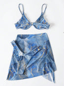Marble Print Underwire Swimsuit With Beach Skirt | ZAKAPOP