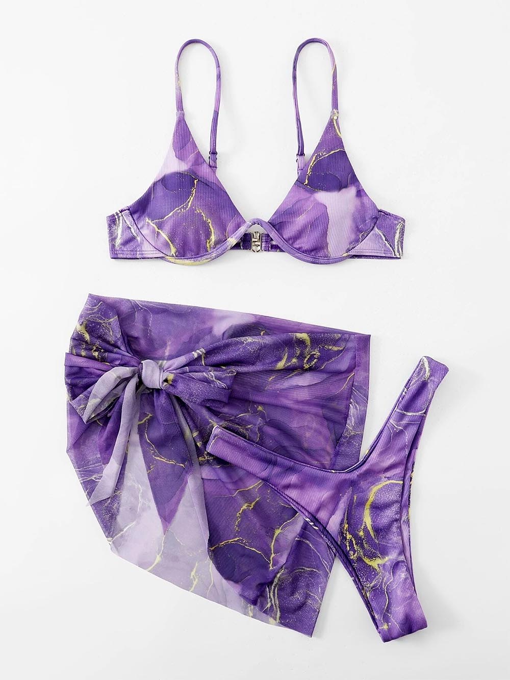 Marble Print Underwire Swimsuit With Beach Skirt | ZAKAPOP