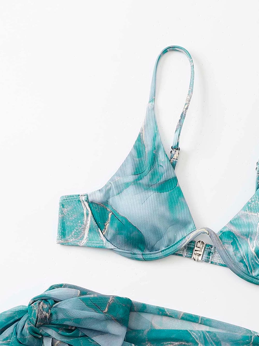 Marble Print Underwire Swimsuit With Beach Skirt | ZAKAPOP