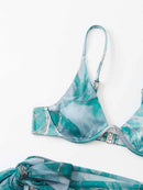 Marble Print Underwire Swimsuit With Beach Skirt | ZAKAPOP