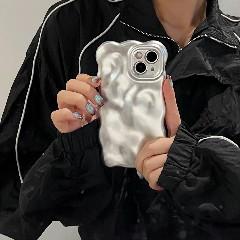 Minimalist Mirror Effect Wave Pleated iPhone Case | ZAKAPOP