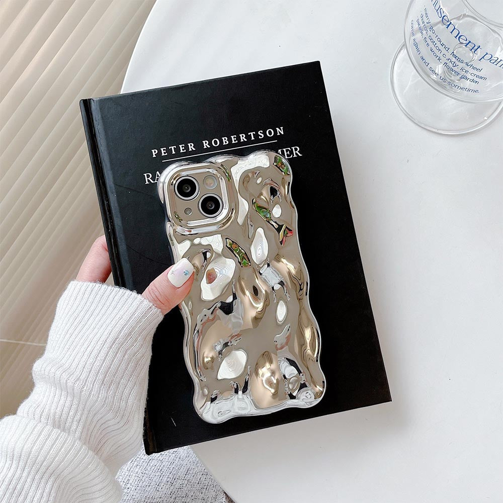 Minimalist Mirror Effect Wave Pleated iPhone Case | ZAKAPOP