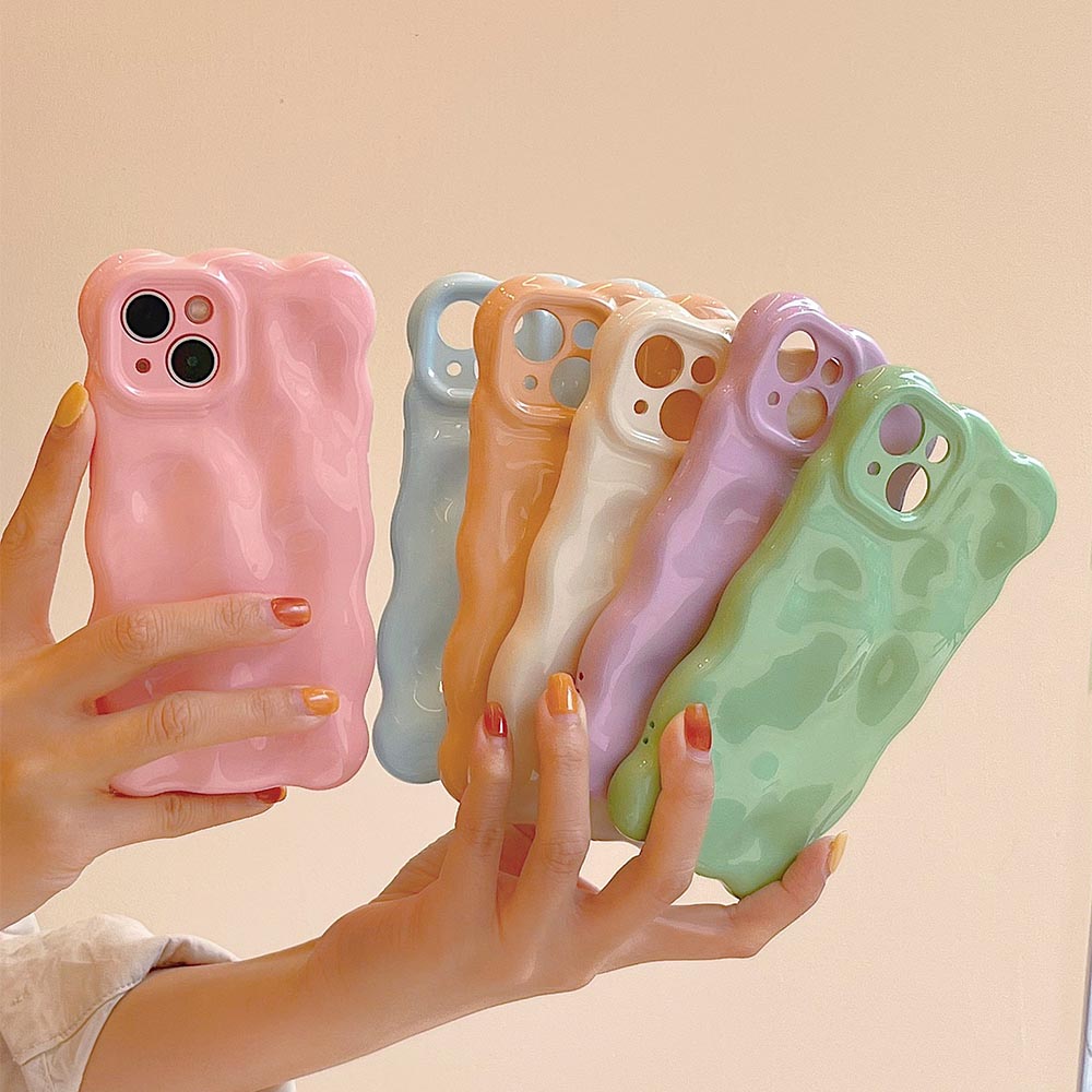 Minimalist Solid Color Macaron Wave Pleated Phone Case | ZAKAPOP