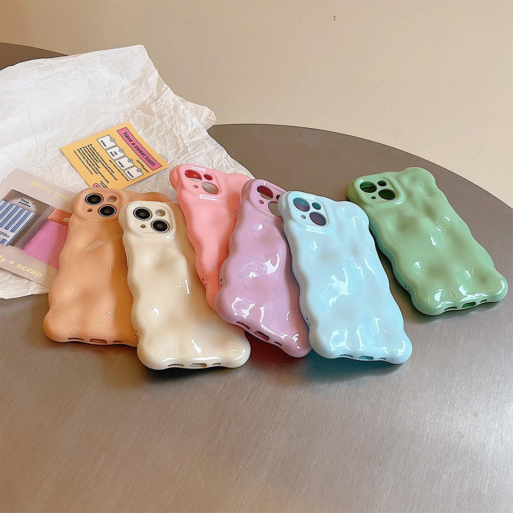 Minimalist Solid Color Macaron Wave Pleated Phone Case | ZAKAPOP