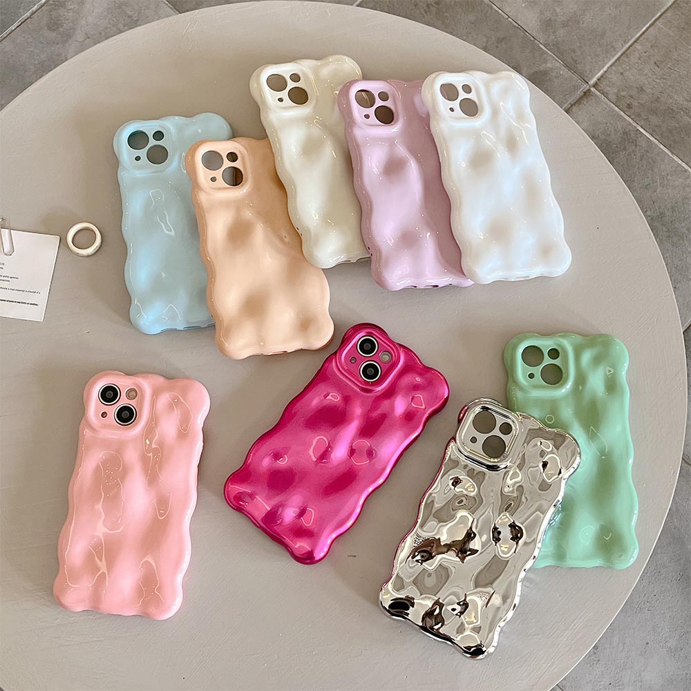 Minimalist Solid Color Macaron Wave Pleated Phone Case | ZAKAPOP