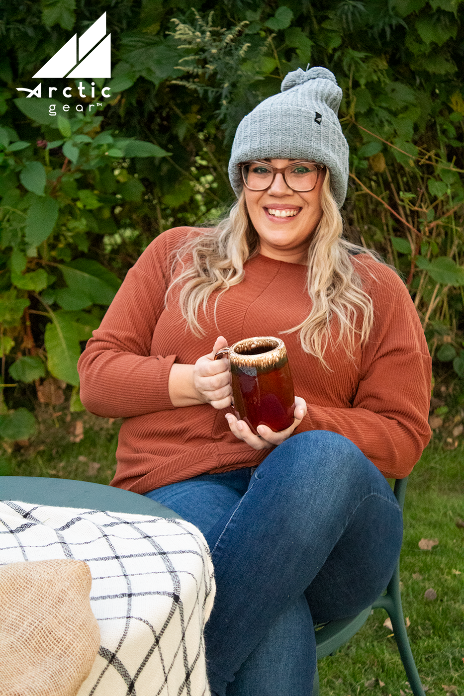 Adult Acrylic Ribbed Cuff with Matching Pom Hat