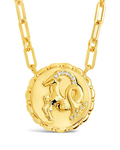 Bold CZ Zodiac Link Pendant Necklace