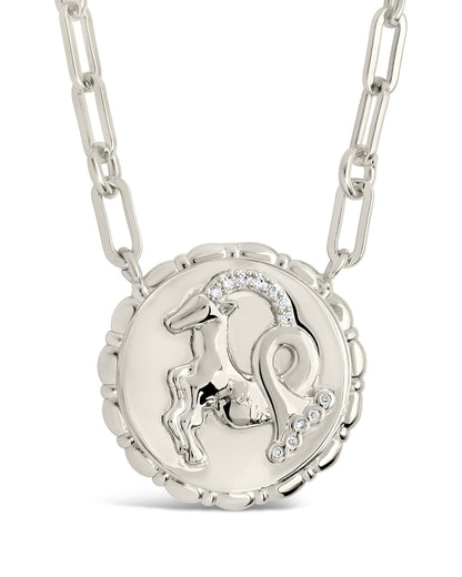 Bold CZ Zodiac Link Pendant Necklace
