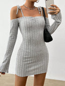 Women Clothing Adult Lady like Woman Lightly Mature Strap Sling Dress Autumn Winter Boat Collar Elegant Slim Fit