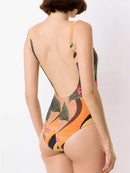 One Piece Printed Open Back Swimsuit with Hip Length Skirt Set | ZAKAPOP
