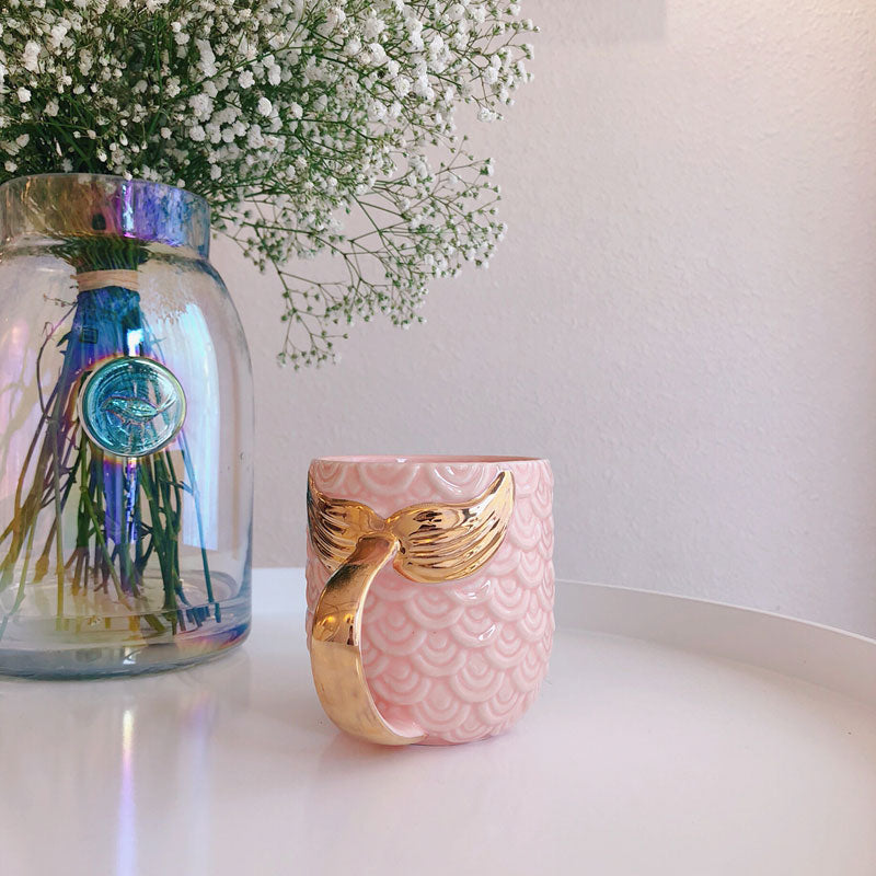 Pearl Glazed Golden Mermaid Tail Water Cup | Mermaid Gift