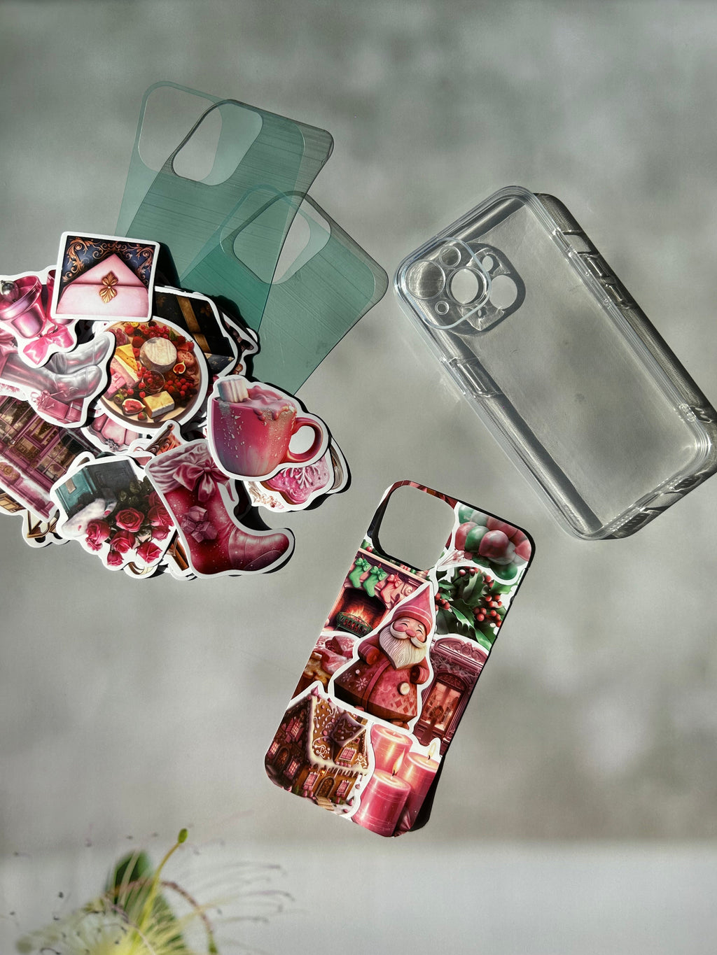 Pink Christmas Decor Sticker DIY Phone Case | ZAKAPOP