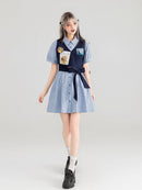Preppy Corduroy Tie Vest Layered Shirt Dress | ZAKAPOP